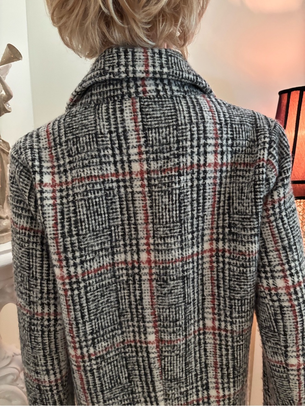 Pink Martini Gray Plaid Double-Breasted Pea Coat with Pink Accents - Picture 10 of 16